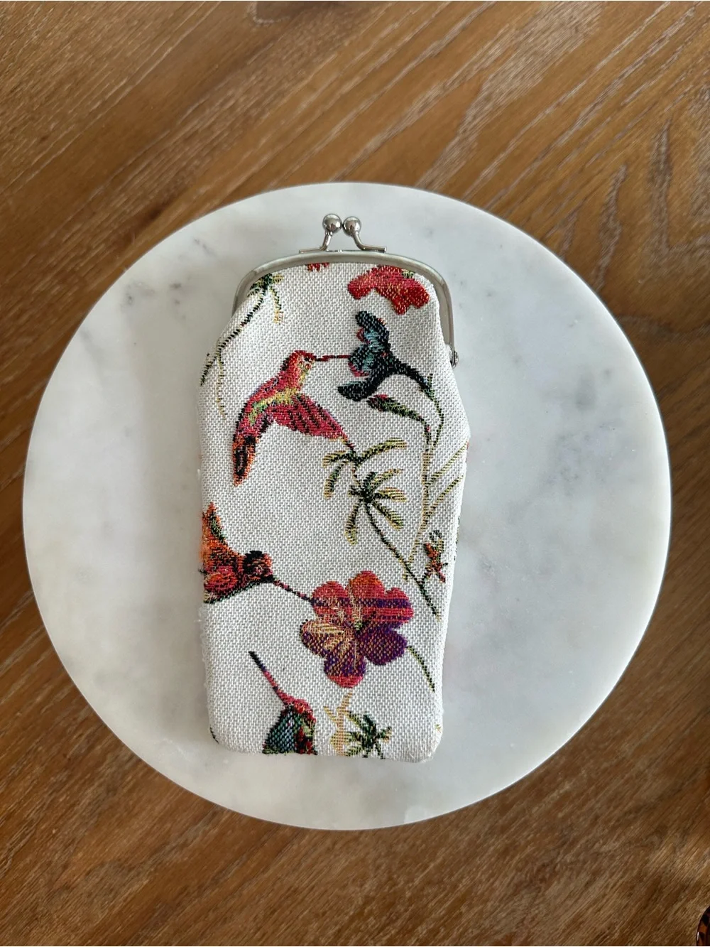 Floral Hummingbird Eyeglass Case - White